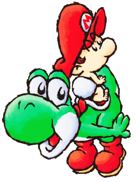 File:Yoshi and Baby Mario SMA3 artwork.png
